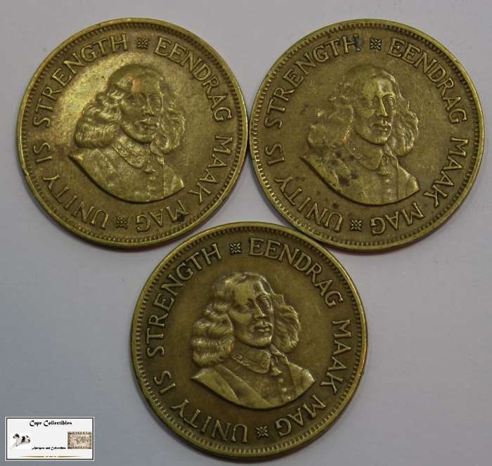 South Africa 1 Cent 1961 x 3 Coins (Three) EF40