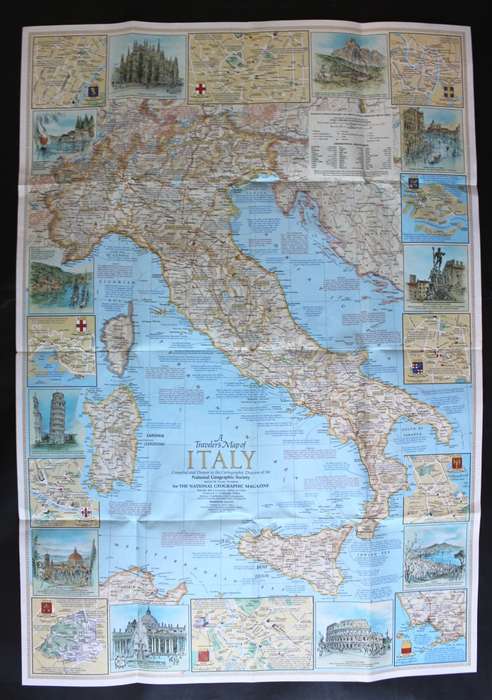 Vintage National Geographic Folded Map A Travelers Map of Italy June 1970.