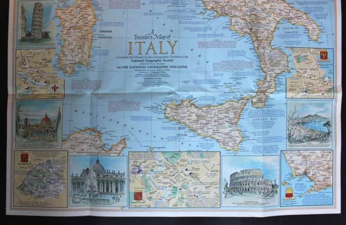 Vintage National Geographic Folded Map A Travelers Map of Italy June 1970.