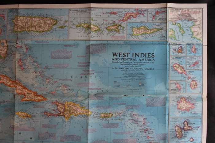 Vintage National Geographic Folded Map of Central America and the West Indies Jan 1970
