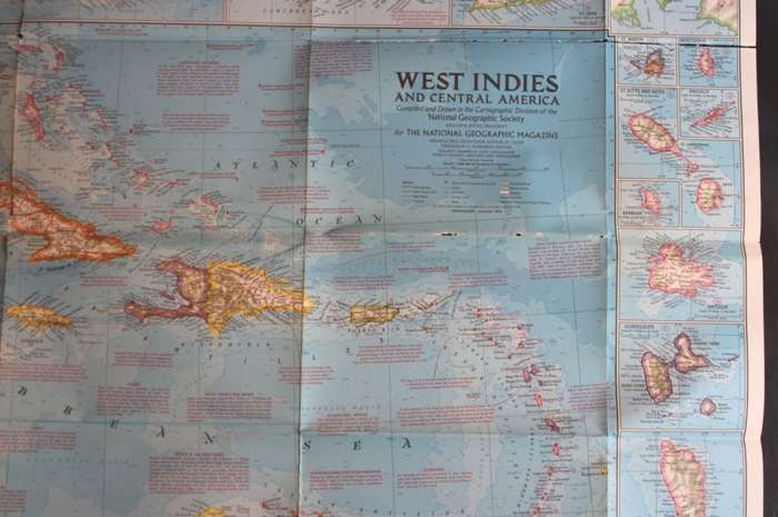 Vintage National Geographic Folded Map of Central America and the West Indies Jan 1970