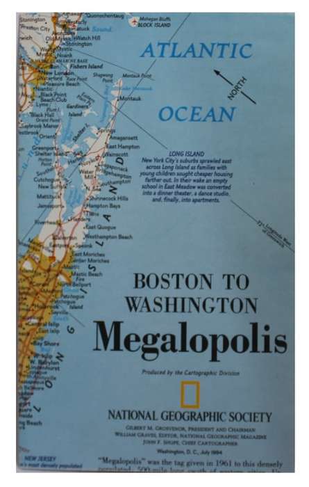 National Geographic Folded Map of The Megalopolis Boston to Washington July 1994