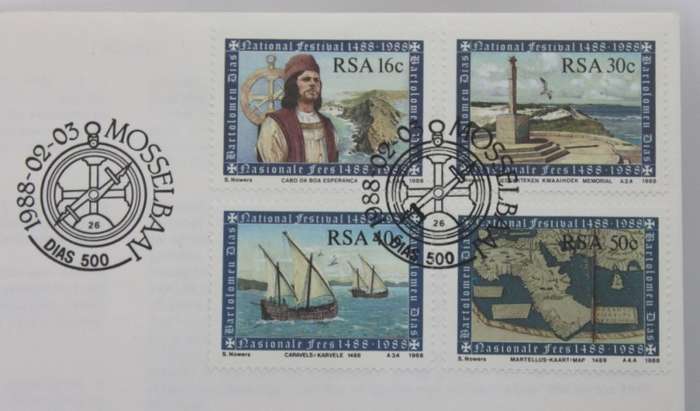 South Africa Bartolomeu Dias National Festival 1488 - 1988 50/40/30/16 Cent Stamp Dias FDC Envelope