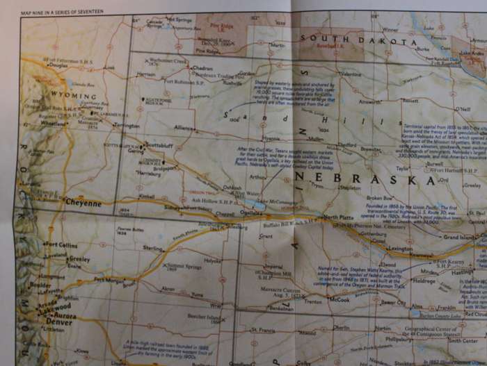 National Geographic Folded Map of The Central Plains of the USA September 1985