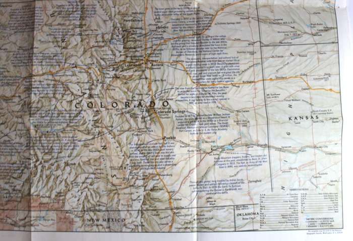 National Geographic Folded Map of the Central Rockies August 1984