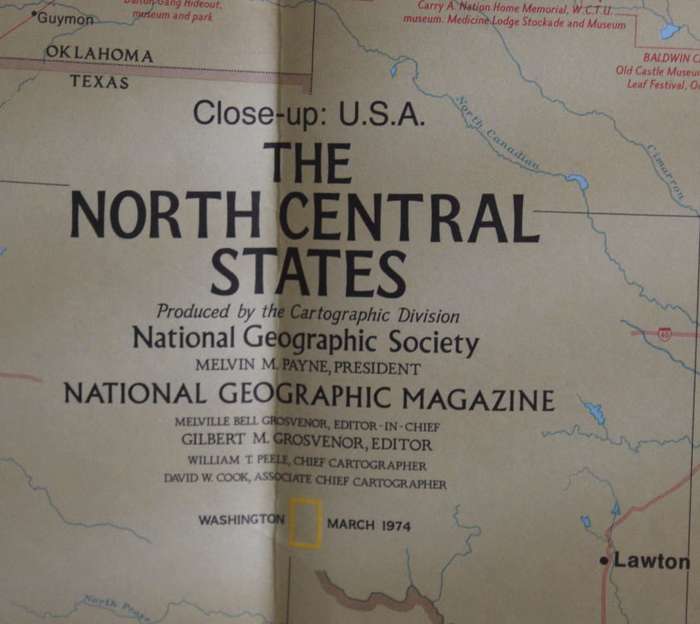 National Geographic Folded Map of The North Central States of the USA, March 1974