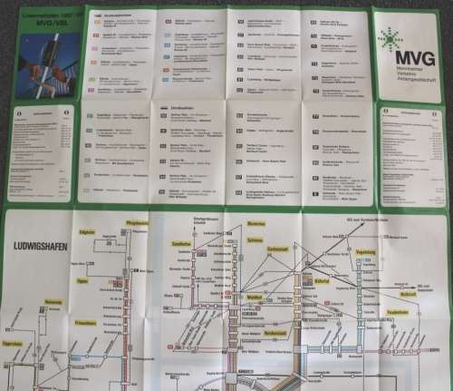 Map of Mannheim and Ludwigshafen Transport Network Sept 1987, Folded Map