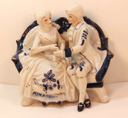 Classic Style Courting Couple Seated Porcelain Figurine