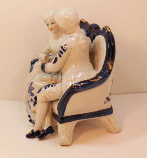Classic Style Courting Couple Seated Porcelain Figurine