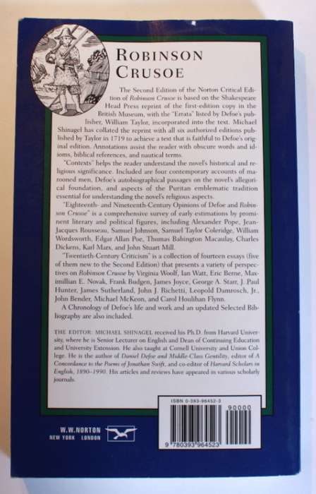 Robinson Crusoe by Daniel Defoe, A Norton Critical Edition Softcover Book