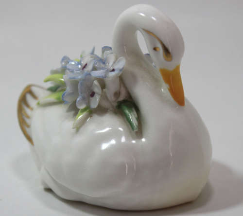 Vintage Adderley Bone China Swan with Flower Bouquet Miniature Ornament