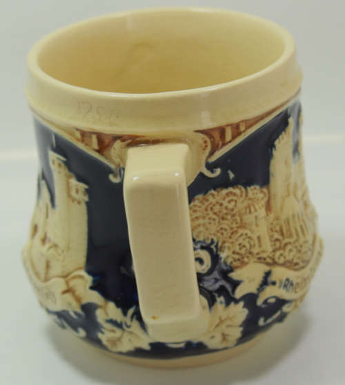 Vintage Wick-Werke Rhein Castles Stoneware Ornamental Mug in Cobalt Blue.