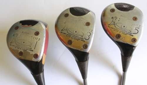Vintage Golf Set of Ping Eye 2 Wooden Drivers, 1, 3 and 5 Black Dot by Karsten Mfg