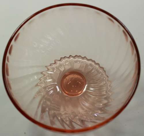 Set Of Six Footed Glass Dessert Bowls Pink with Swirl Pattern