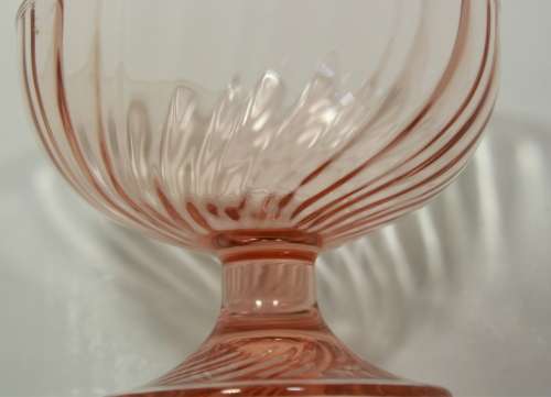 Set Of Six Footed Glass Dessert Bowls Pink with Swirl Pattern