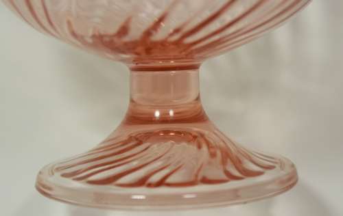Set Of Six Footed Glass Dessert Bowls Pink with Swirl Pattern