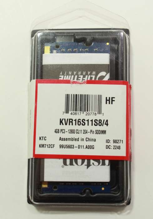Kingston Value Ram KVR16S11S8/4 DDR3-1600 4GB PC12800 Laptop Memory Module