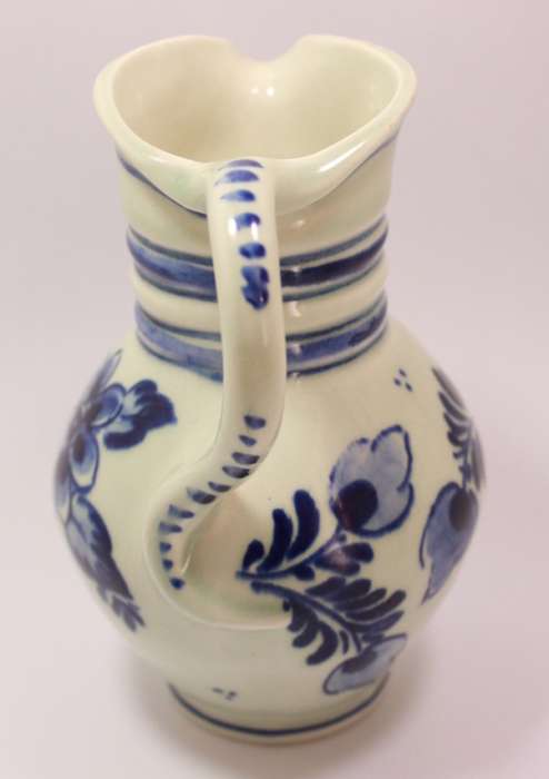 Pair Of Vintage Delft Porcelain Ornaments, Water Pitcher and Fruit Basket