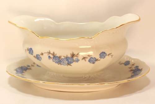 Classic MZ Porcelain Gravy Boat with Fixed Underplate