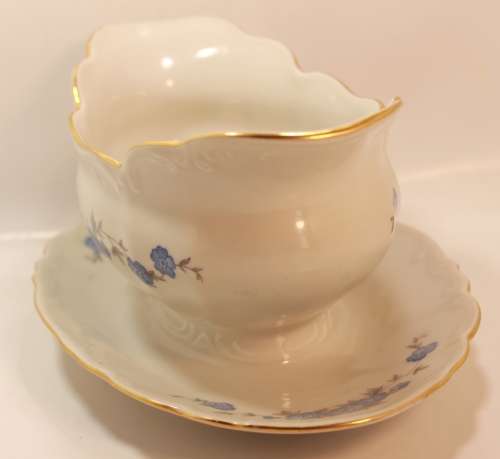 Classic MZ Porcelain Gravy Boat with Fixed Underplate
