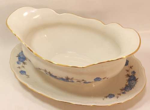 Classic MZ Porcelain Gravy Boat with Fixed Underplate