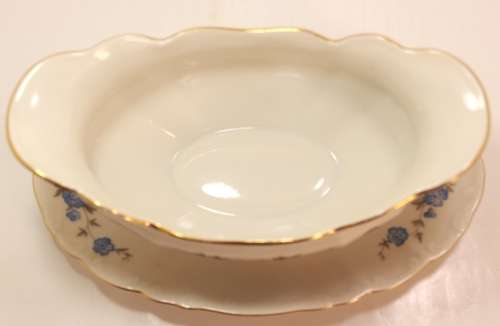 Classic MZ Porcelain Gravy Boat with Fixed Underplate