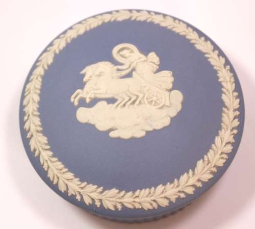 Wedgwood Blue Jasperware Round Trinket Box `Helios` with Lid