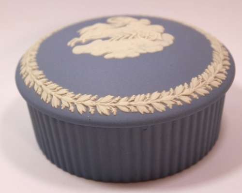Wedgwood Blue Jasperware Round Trinket Box `Helios` with Lid