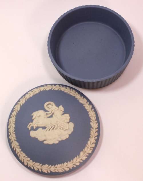 Wedgwood Blue Jasperware Round Trinket Box `Helios` with Lid