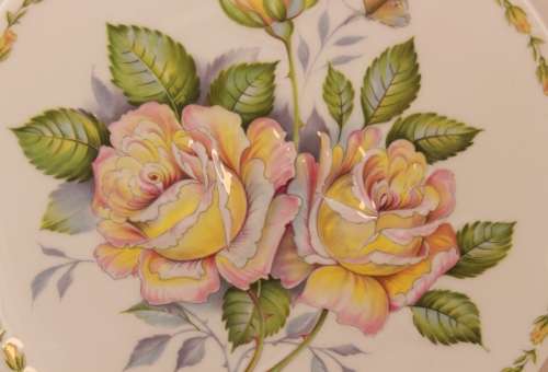 Vintage Crown Staffordshire Plaque First Edition `Peace Rose` JA Bailey Fine Bone China Plate.