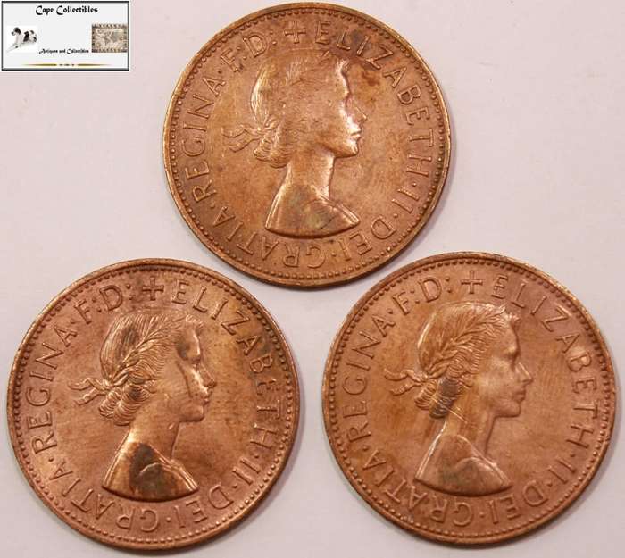 United Kingdom 1 Penny Coin 1963, 1964 and 1967 (Three Coins) Circulated