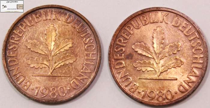 Germany  10 Pfennig 2 x 1980 (Two Coins) Circulated