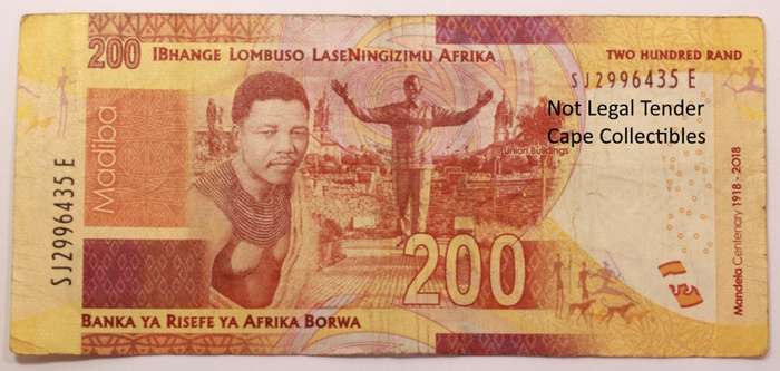 South Africa 200 Rand Nelson Mandela `Madiba` Centenary 1918-2018 SJ Circulated Bank Note (Fine.)