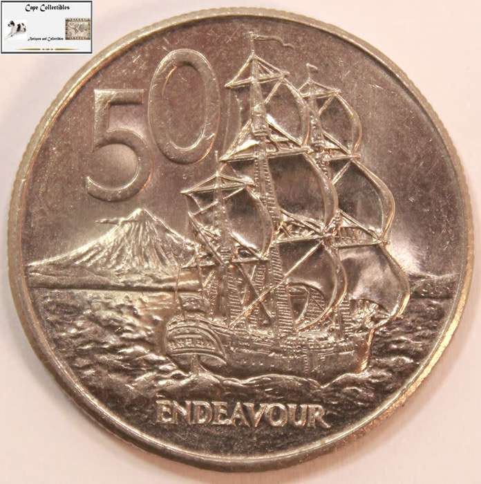 New Zealand 50 Cent Coin 1980 Endeavour Circulated.