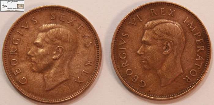South Africa 1/2 Penny 1946 & 1950 x 2 (Two Coins) Circulated.