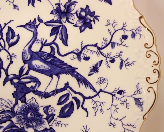 Coalport `Cairo` Blue On White Bone China Square Handled Cake Plate