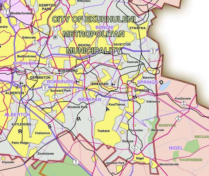 Gauteng Provincial Map - Printed and Laminated