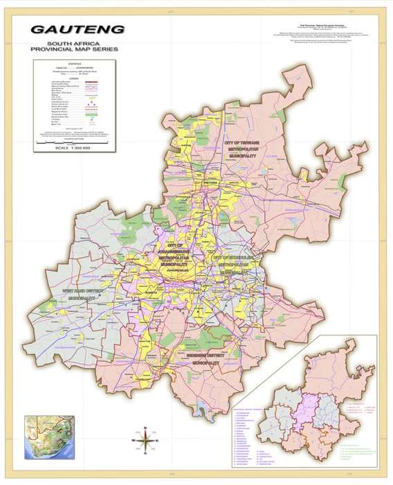 Gauteng Provincial Map - Printed Map