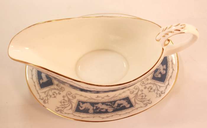 Coalport Revelry Blue Pattern Bone China Gravy Boat With Underplate