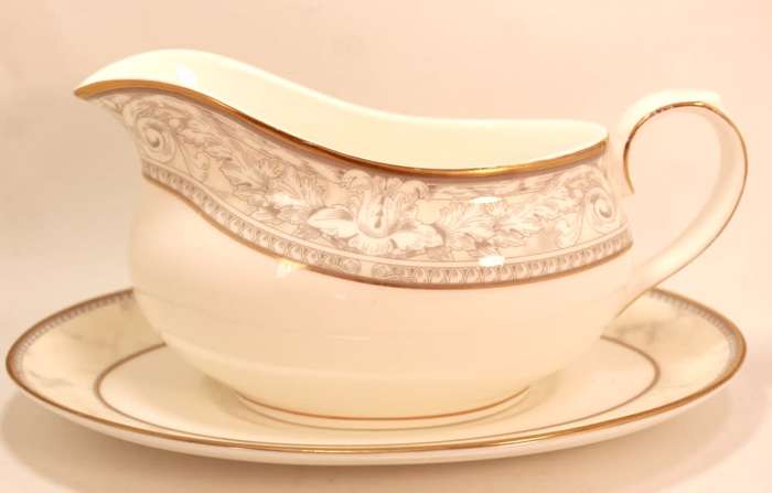 Royal Doulton Naples Gold Trim Pattern Bone China Gravy Boat and Underplate
