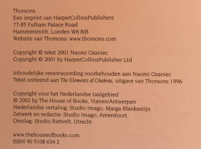 4 x Mind, Body and Spirit  Books Dutch Language (Chakra's, Boeddhisme, Yoga, De Alexander Techniek)