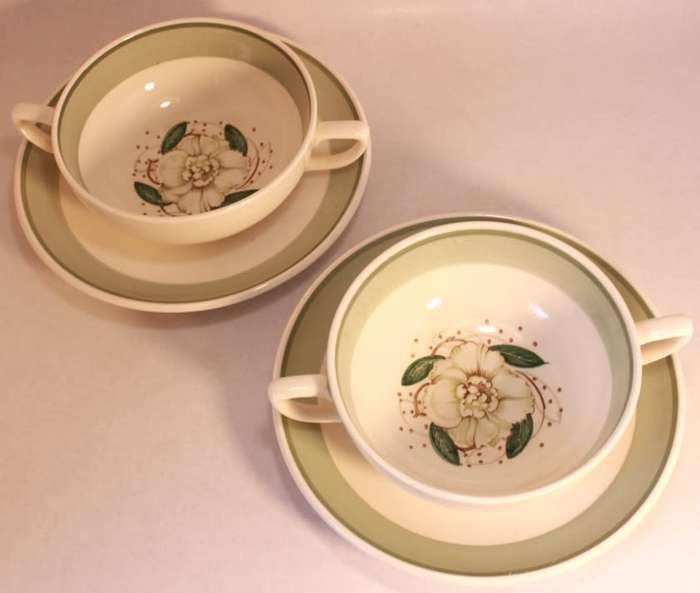 Pair Of Susie Cooper Gardenia E2405 Handled Soup Bowl and Underplate