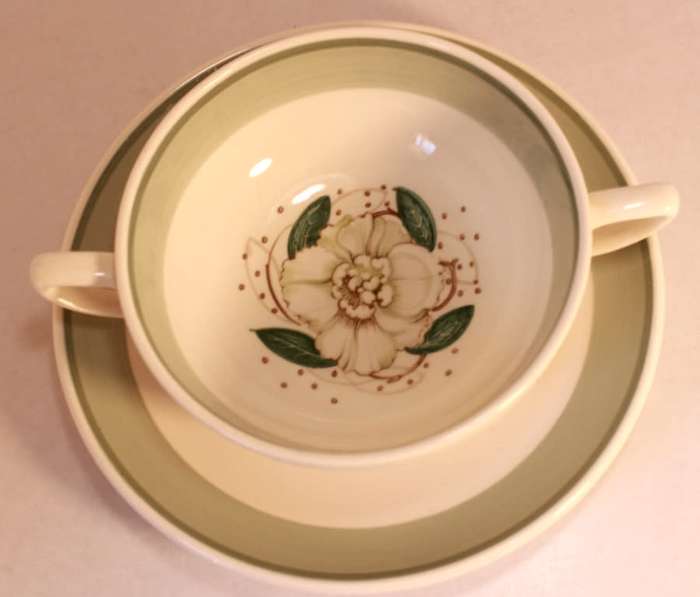 Pair Of Susie Cooper Gardenia E2405 Handled Soup Bowl and Underplate