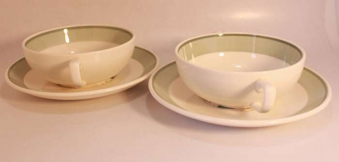 Pair Of Susie Cooper Gardenia E2405 Handled Soup Bowl and Underplate