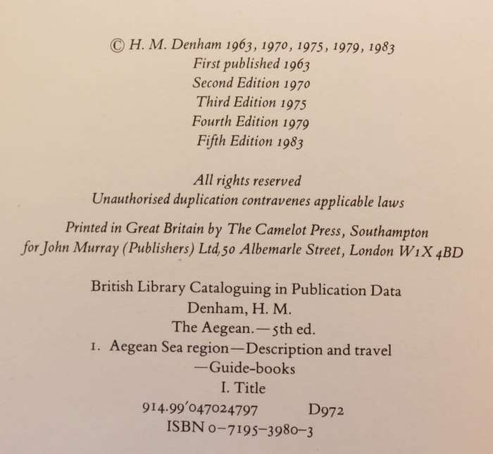The Aegean A Sea Guide To Its Coasts and Islands by H.M. Denham Hardcover Book