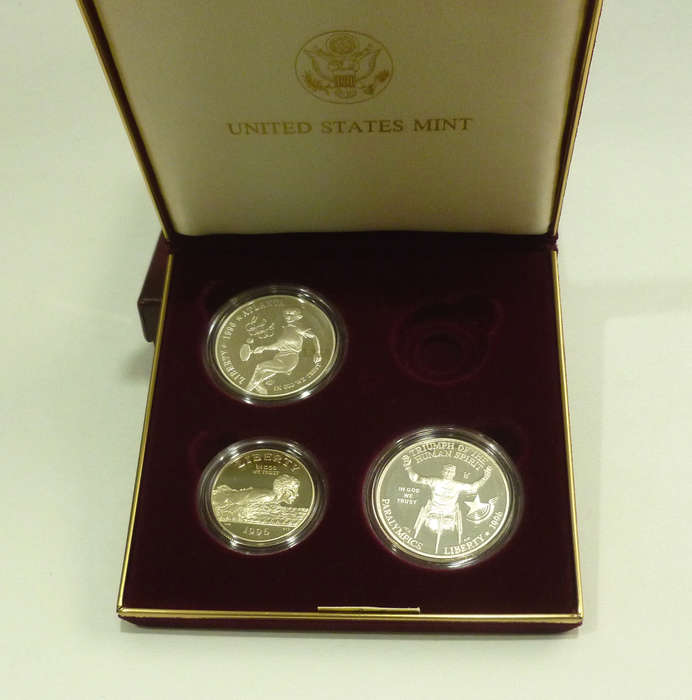 1996 Atlanta Olympics Proof Set with Two Silver Dollars & One-Half Dollar.