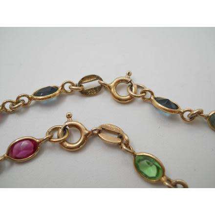 Gorgeous vintage Gold plated STERLING SILVER necklace & bracelet: dainty multi-coloured glass stones