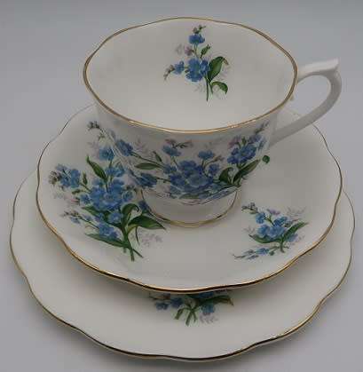 Unusual 1950s ROYAL ALBERT "FORGET-ME-NOT" Bone China Trio.