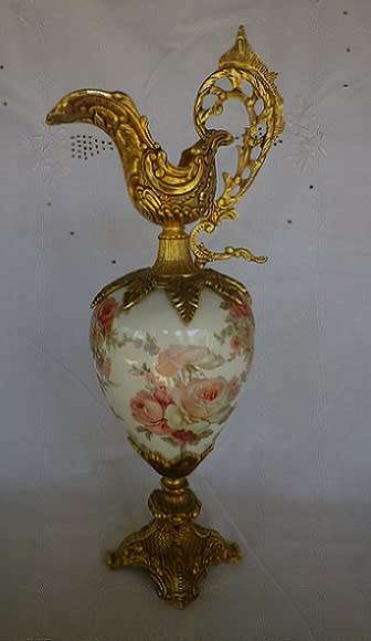 EXQUISITE!! Large Vintage Porcelain Pitcher/Ewer. Gold Tone Ormolu Mounts 43cm Napoleon III Style