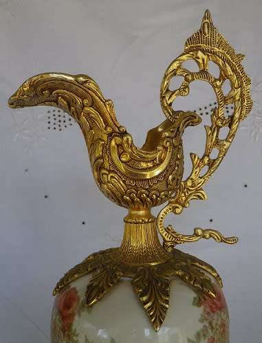 EXQUISITE!! Large Vintage Porcelain Pitcher/Ewer. Gold Tone Ormolu Mounts 43cm Napoleon III Style